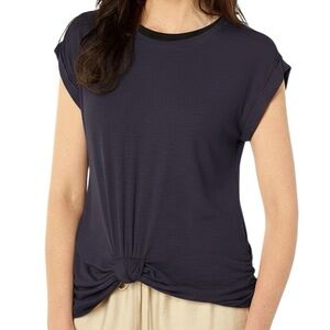 Vince Camuto Ribbed Knot-Front Tee in Black